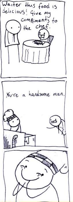 When a customer asks a waiter to gives his compliments to the chef, the waiter compliments the chef's appearance. No one ever says what kind of compliment to give the chef when they say that.